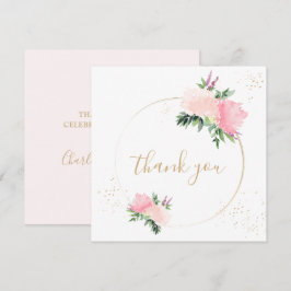 Guld Rosa Blommigt Romantic Bröllop Tack Kort