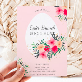 Guld Rosa blommigt vattencolor påsk brunch-äggjakt Inbjudningar