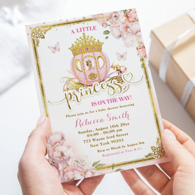 Guld Rosa Blonde Princess Carriage Baby Shower Inbjudningar (Skapare uppladdad)