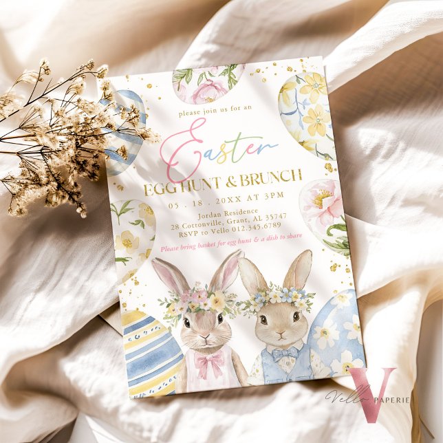 Guld Rosa Blue Gult Påskägg Hunt & Brunch Inbjudningar (Skapare uppladdad)