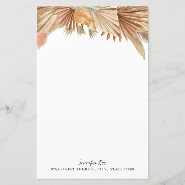Guld Rosa Boho Pampas Grass Stationery Papper (Framsida)