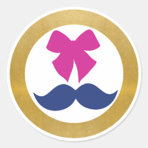 Guld Rosa Bow Mustache Sticker Twin Girl Boy Baby Runt Klistermärke