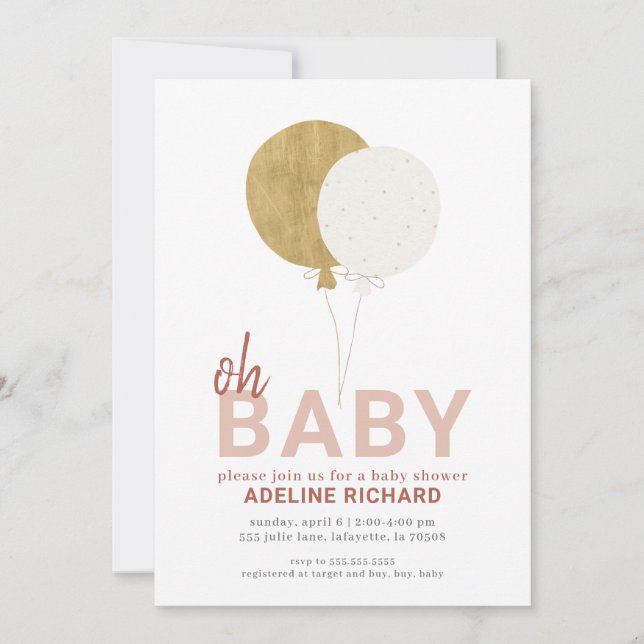 Guld, Rosa, bränd Orange Oh Baby Shower-inbjudan Inbjudningar (Framsida)