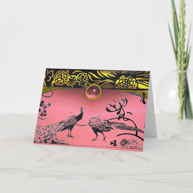 GULD ROSA BRÖLLOP LOVE BIRDS TACK KORT (Framsida)