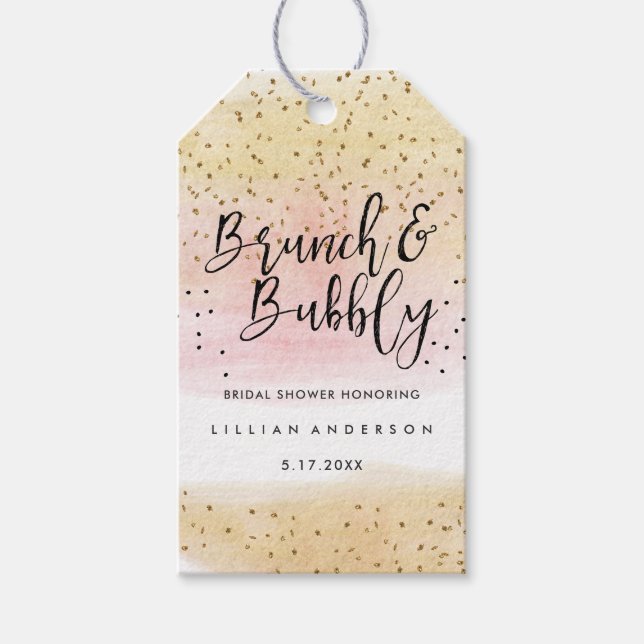 Guld Rosa Brunch och Märkre i Bubly Möhippa Presentetikett (Framsidan)