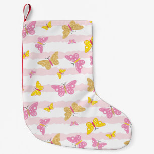 Guld & Rosa Butterfly Liten Julstrumpa