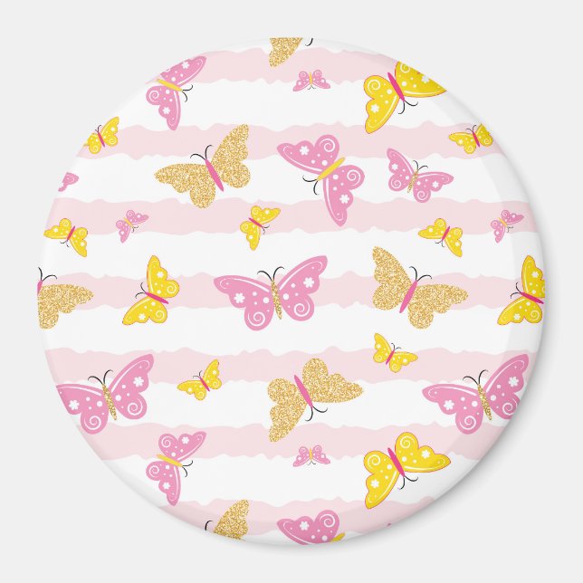 Guld & Rosa Butterfly Magnet (Framsidan)