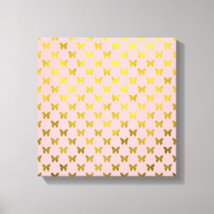 Guld Rosa Butterfly Metallic Faux Foil Butterflies Canvastryck