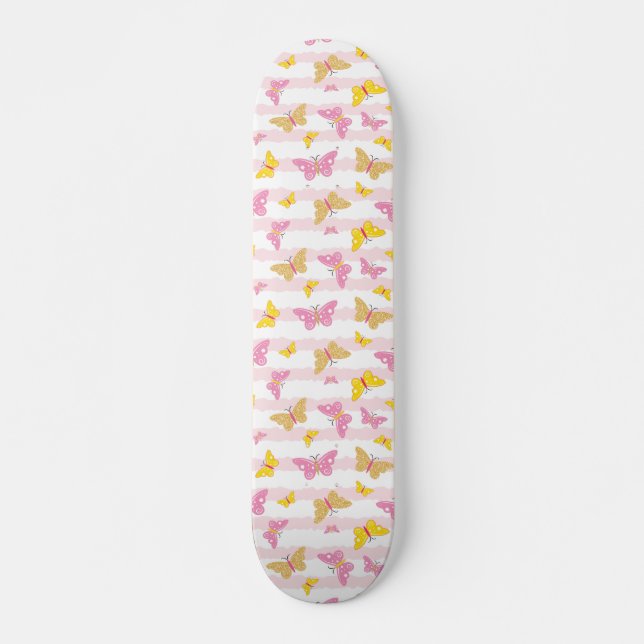 Guld & Rosa Butterfly Mini Skateboard Bräda 18,5 Cm (Framsida)