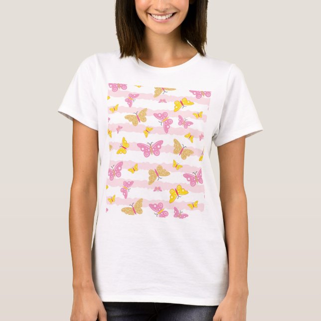 Guld & Rosa Butterfly T Shirt (Framsida)