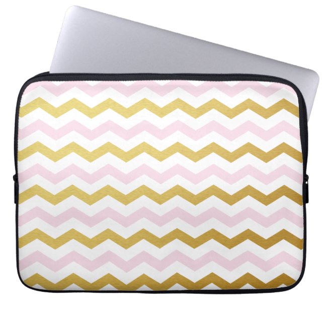 Guld & Rosa Chevron Mönster Laptop sleeve (Framsidan)