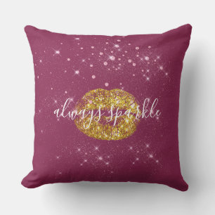 Guld Rosa Chic Gnistra Läppar Kudde