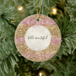 Guld Rosa Confetti Glitter Personlig Julgransprydnad Keramik