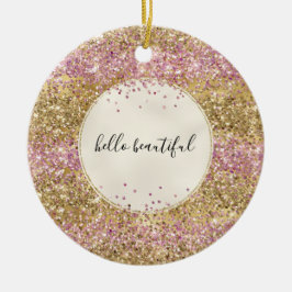 Guld Rosa Confetti Glitter Personlig Julgransprydnad Keramik
