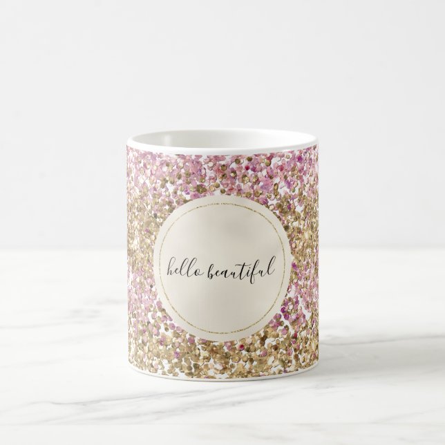 Guld Rosa Confetti Glitter Personlig     Kaffemugg (Center)