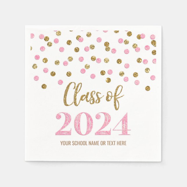 Guld Rosa Confetti-klass 2024 Napkins Pappersservett (Framsidan)