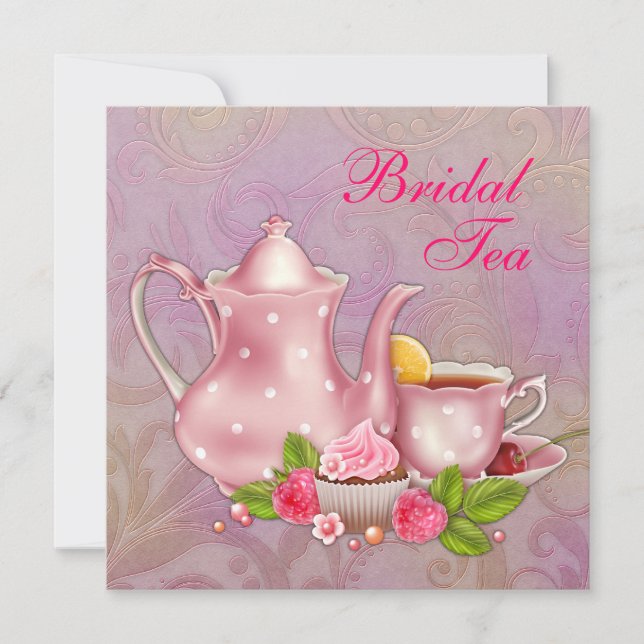 Guld Rosa Damast Bröllopstea Party Inbjudningar (Framsida)
