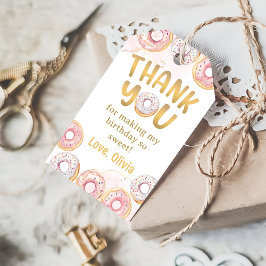 Guld Rosa Donut Födelsedagsfest Gift Märkre Presentetikett