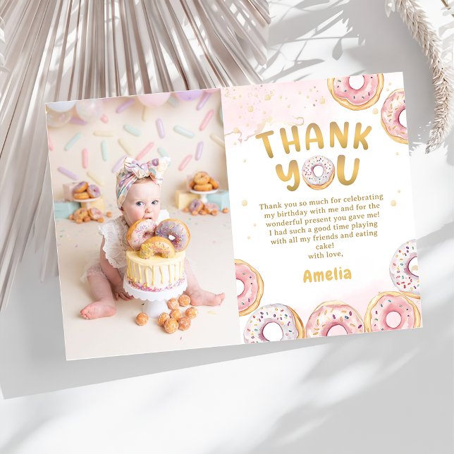 Guld Rosa Donut Girl Birthday Photo Tackyou Card Tack Kort (Skapare uppladdad)