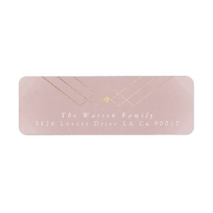 Guld Rosa Elegance Diamond Geo Deco Bröllop Returadress Etikett