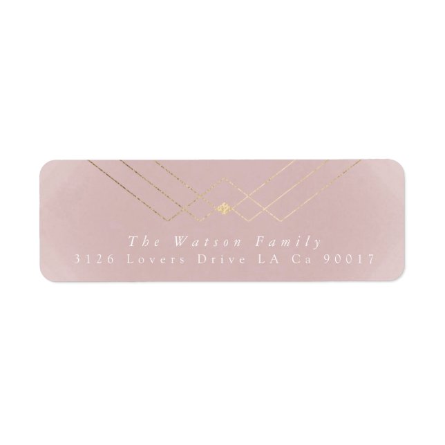 Guld Rosa Elegance Diamond Geo Deco Bröllop Returadress Etikett (Framsidan)