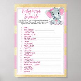 Guld Rosa Elephant Baby Ord Scramble Game Poster