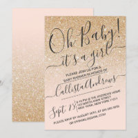 Guld Rosa Faux Sparkly Glitter Ombre Baby Shower