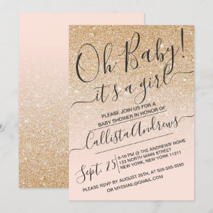 Guld Rosa Faux Sparkly Glitter Ombre Baby Shower Inbjudningar