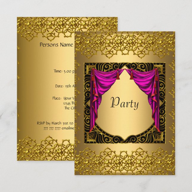 Guld Rosa  Fest Inbjudningar (Fram/baksida)