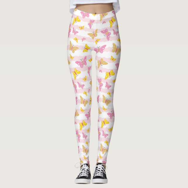 Guld & Rosa Fjäril Leggings (Framsida)