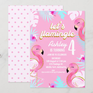 Guld Rosa Flamingo Låt oss Flamingle Birthday Inbjudningar