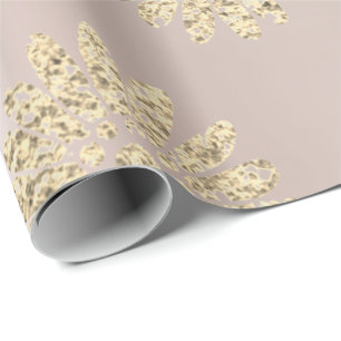 Guld Rosa Foxier Glitter Blommigt Pearl Presentpapper