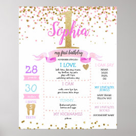 Guld Rosa Girl First Birthday Milestone Poster