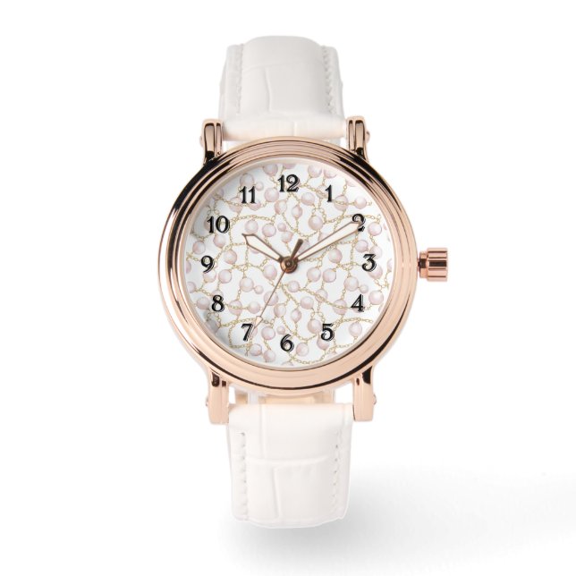 Guld Rosa Glam Pärlor  Armbandsur (Framsida)