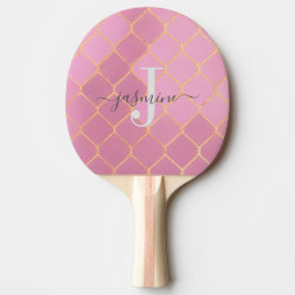 Guld & Rosa Glamoröst Glitter Monogram Skript Pingisracket