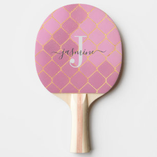 Guld & Rosa Glamoröst Glitter Monogram Skript Pingisracket
