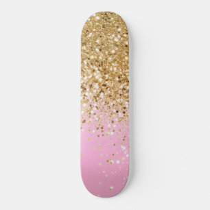 Guld Rosa Glitter 1 Mini Skateboard Bräda 18,5 Cm