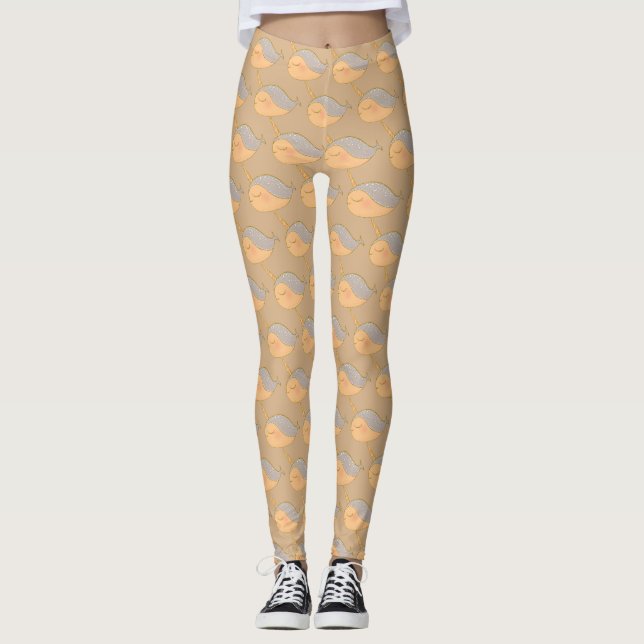 Guld Rosa Glitter Enhörning Narval av Havet Leggings (Framsida)