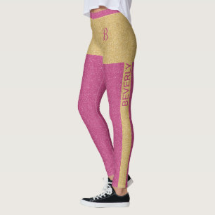 Guld Rosa Glitter Girly Anpassningsbar Text & Mono Leggings