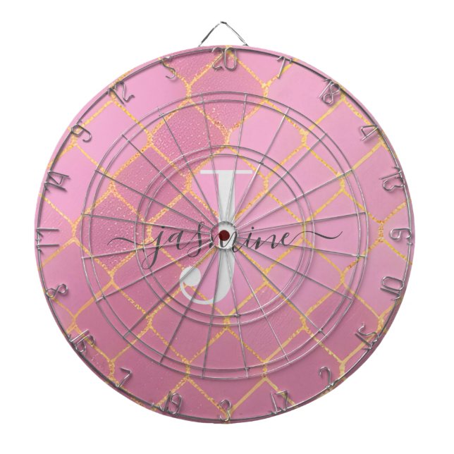 Guld & Rosa Glitter Monogram Skrift Darttavla (Framsidan)