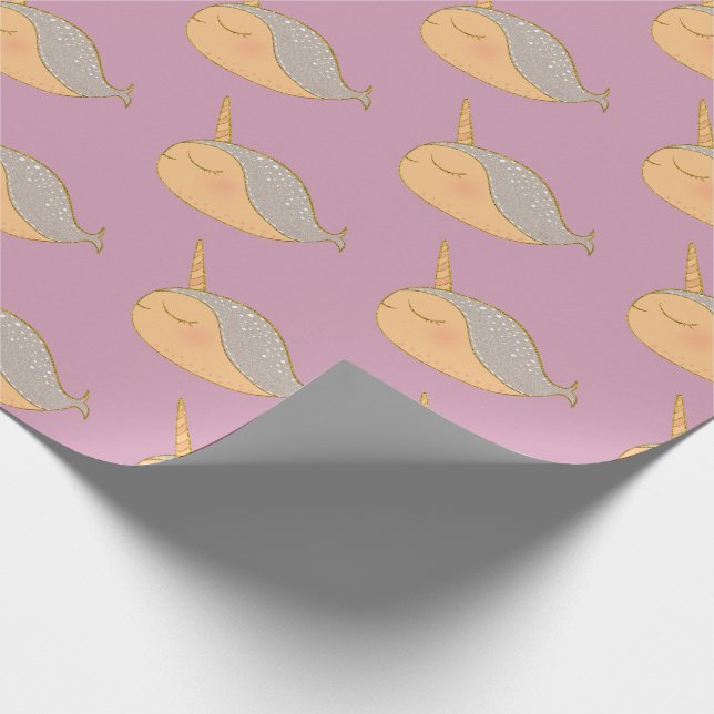 Guld Rosa Glitter Narwhal Unicorn of the Sea Presentpapper (Hörn)