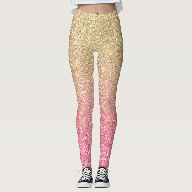 Guld Rosa Glitter Ombre Leggings (Framsida)