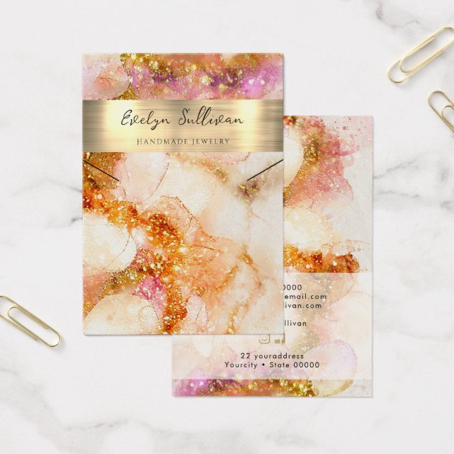 guld rosa glitter vattenfärgshalsband visning kort (Kontor)