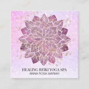 *~* Guld Rosa Glitter Yoga Andlig Reiki Mandala Fyrkantigt Visitkort