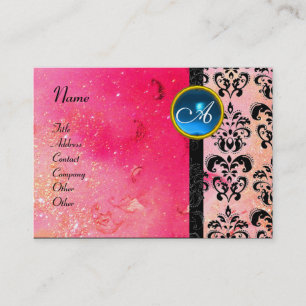 GULD ROSA GLITTRANDE DAMASK MONOGRAM ,fuksia blå Visitkort