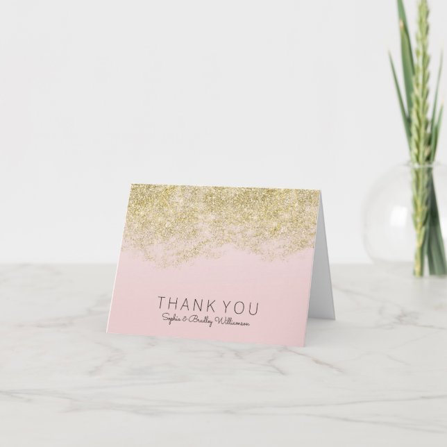 Guld Rosa Glittrig Glitter Personlig Tack Kort (Framsida)
