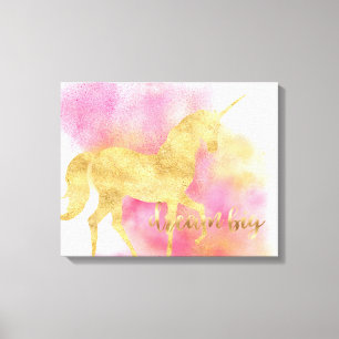 Guld Rosa Glitzy Dream Big Unicorn Canvastryck