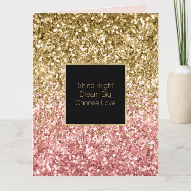 Guld Rosa Glitzy Glitter Gnistra Kort (Framsida)