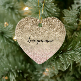Guld Rosa Glitzy Glitter Kärlek Julgransprydnad Keramik
