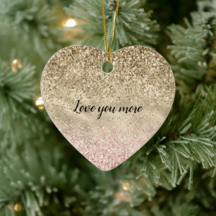 Guld Rosa Glitzy Glitter Kärlek Julgransprydnad Keramik